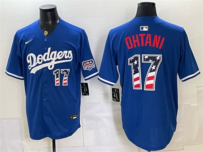 Men's Los Angeles Dodgers #17 Shohei Ohtani Royal 250 Fourth of July Stitched Baseball Jersey